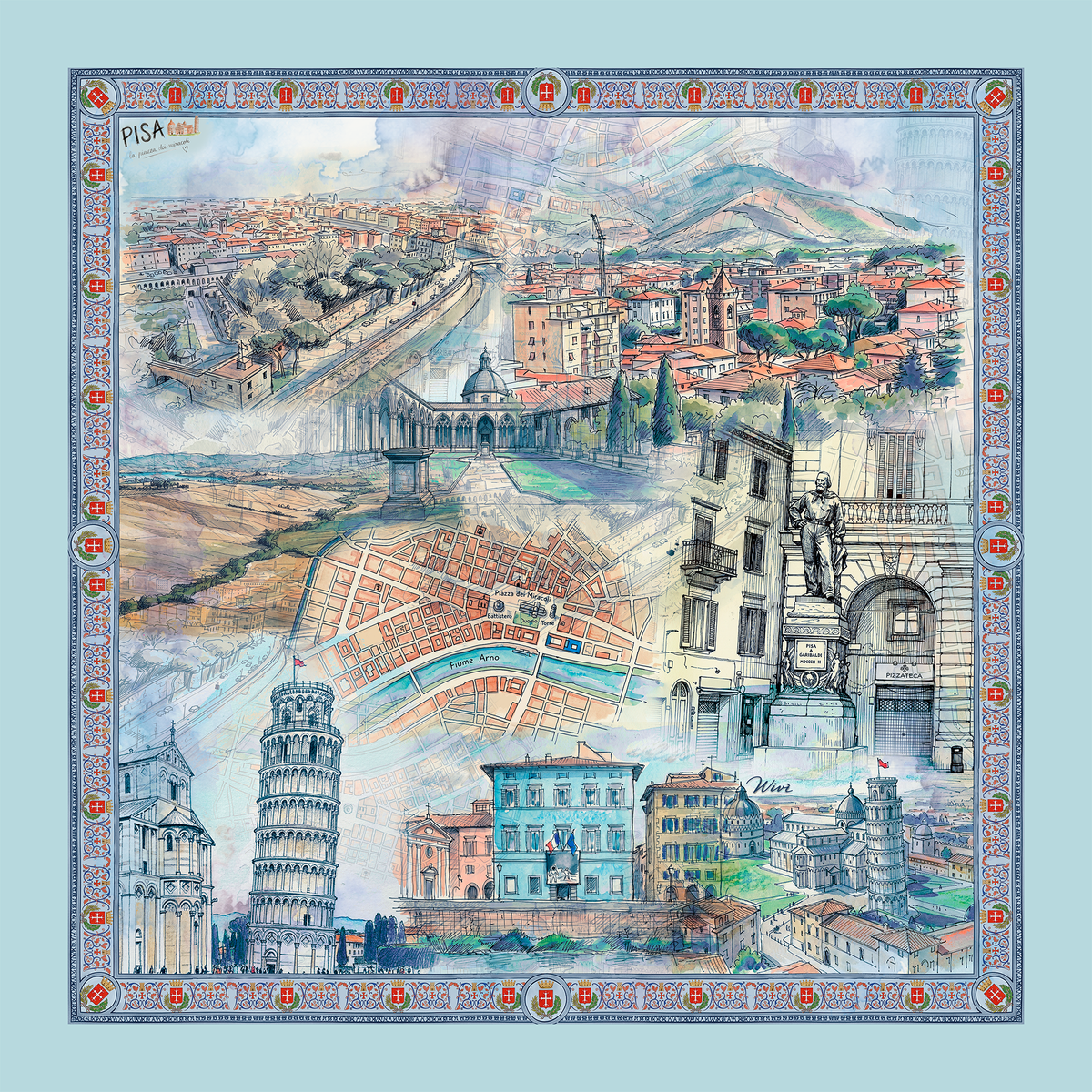 PISA Foulard 100% Seta 65×65 cm