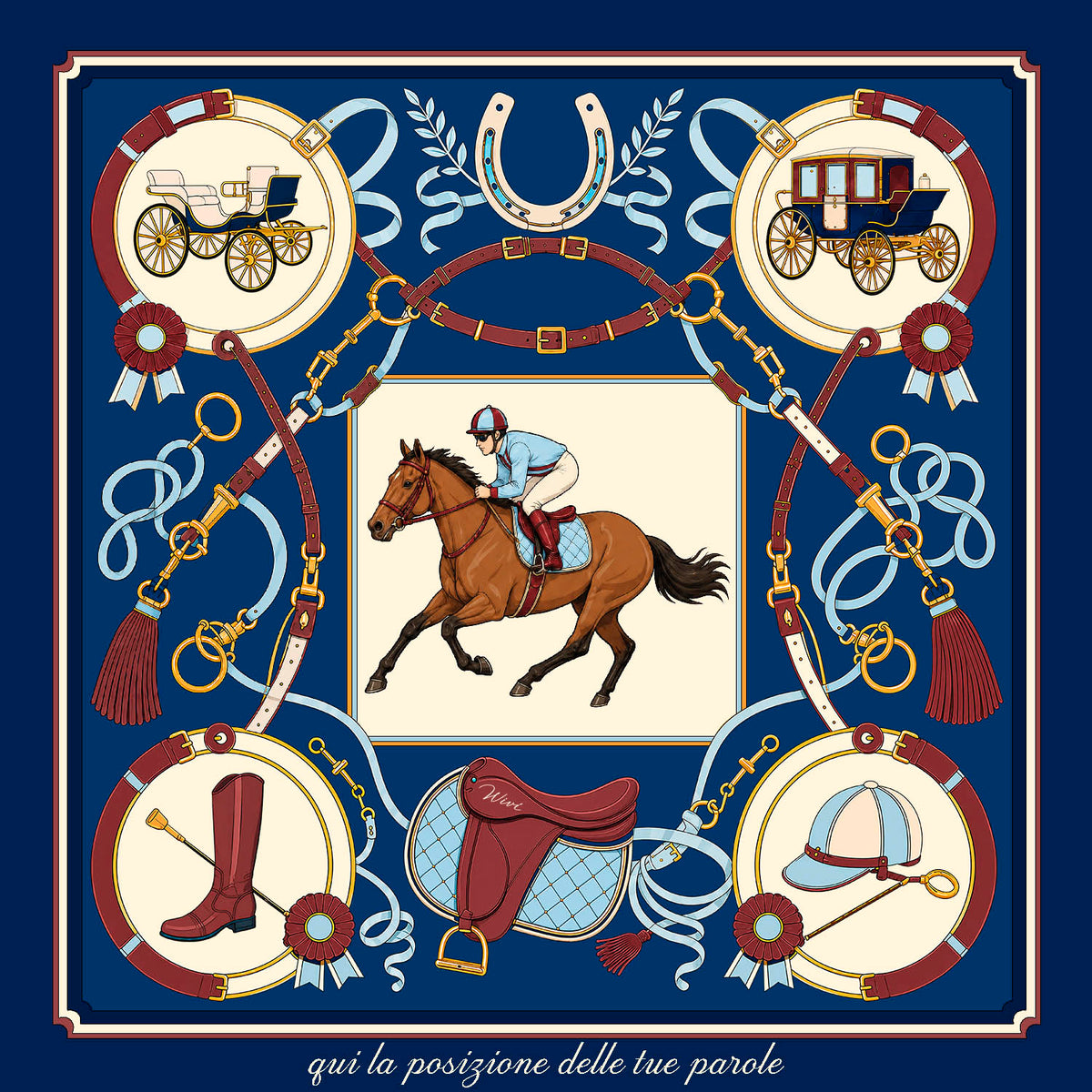EQUESTRE Personalizzato Foulard 100% Seta 65×65 cm