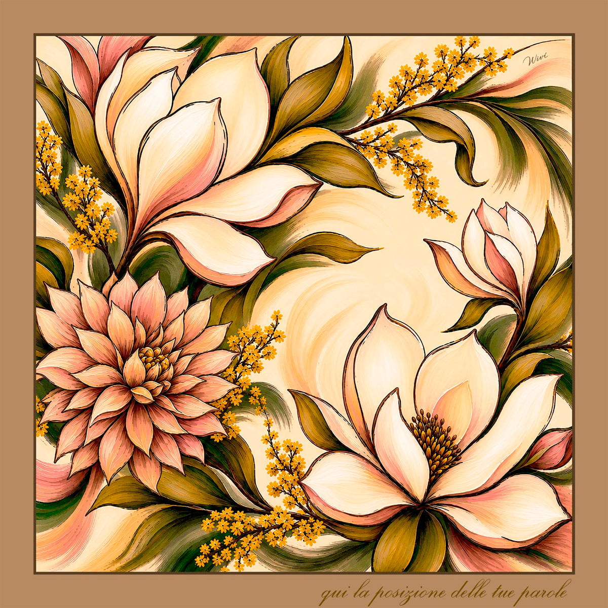MAGNOLIA Personalizzato Foulard 100% Seta 65×65 cm