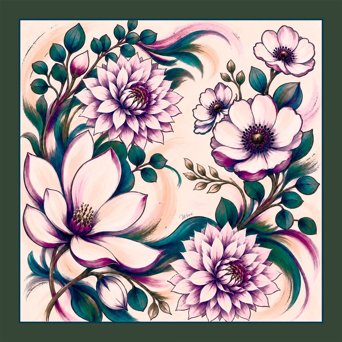ANEMONE Foulard 100% Seta 65×65 cm