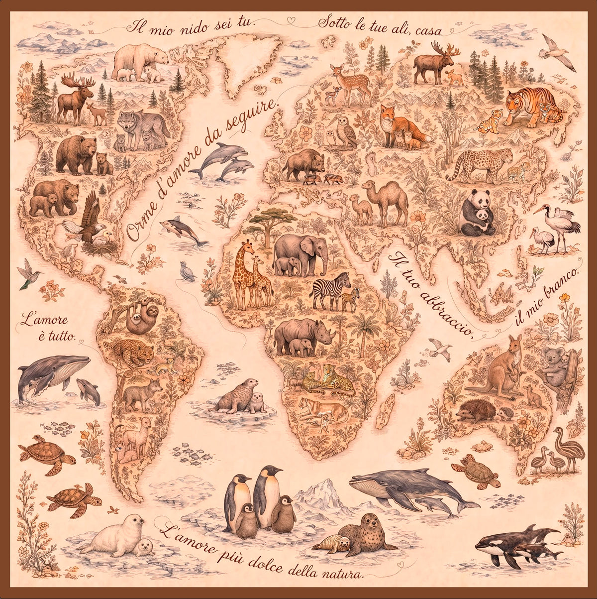 Foulard: Mondo 65 × 65 cm - Foulard in 100% seta | Made in Italy