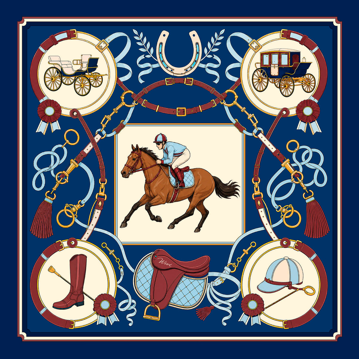 EQUESTRE Foulard 100% Seta 65×65 cm