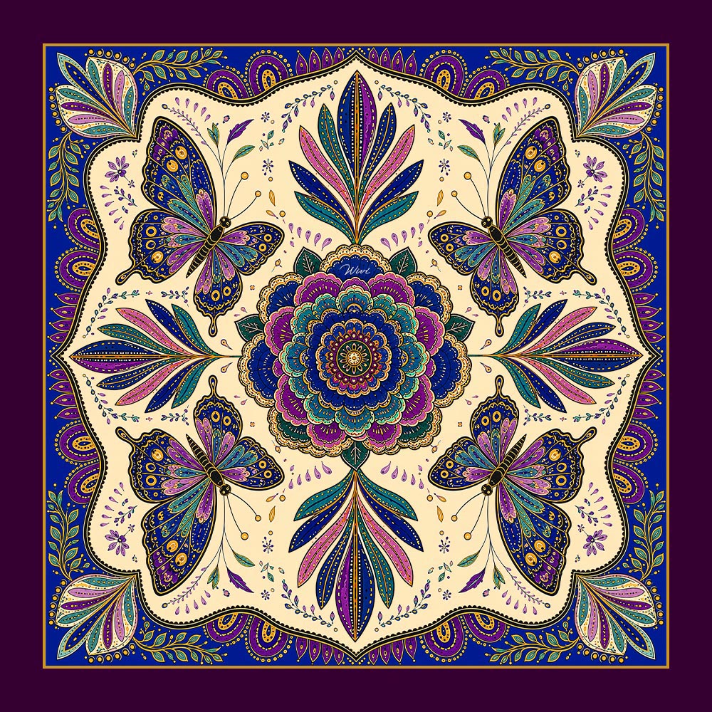 FARFALLE Foulard 100% Seta 65×65 cm