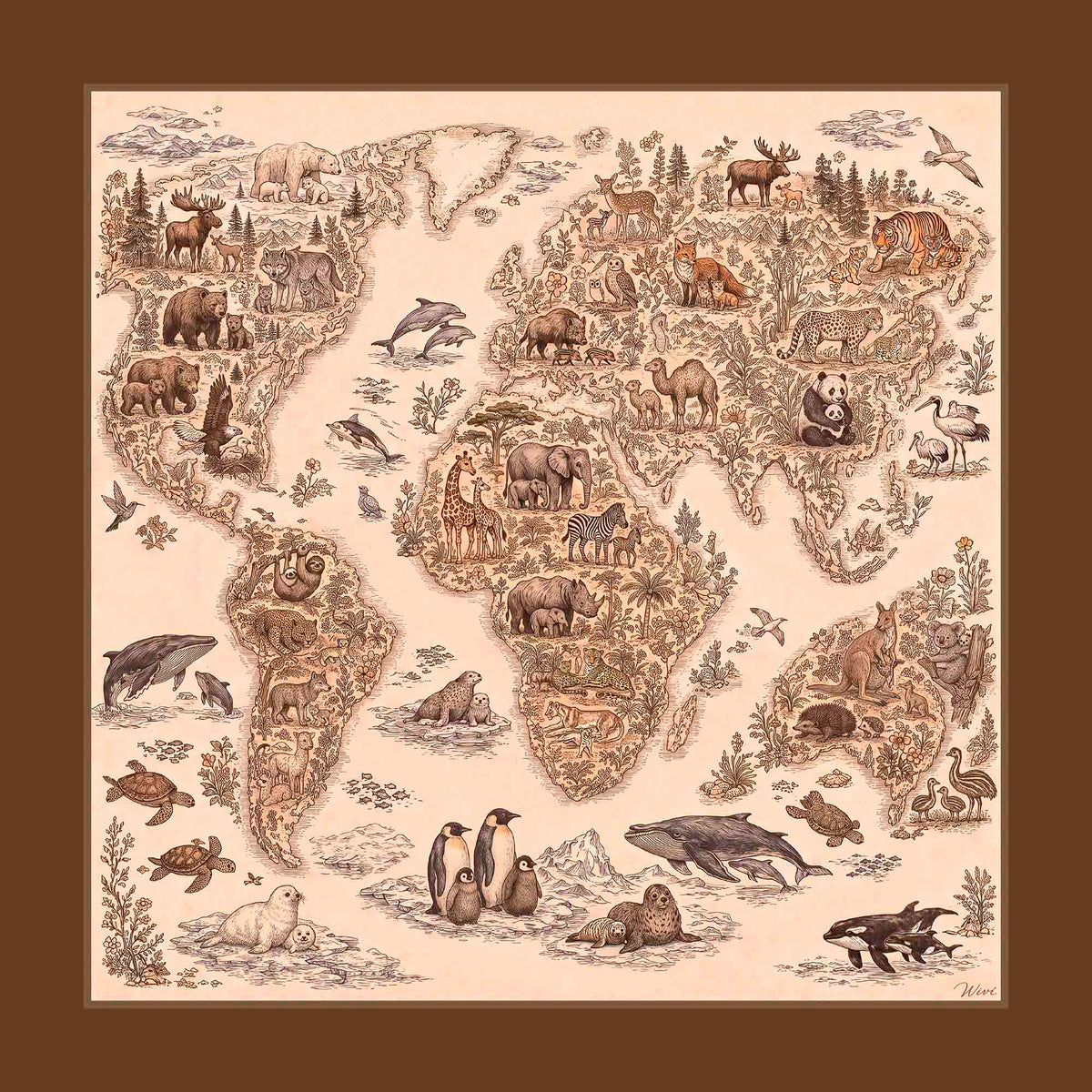 Foulard Planisfero· 100% Seta · 65x65 cm