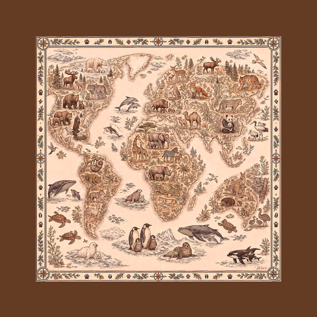 Foulard Planisfero· 100% Seta · 90×90 cm