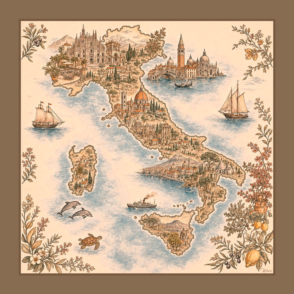 ITALIA Foulard 100% Seta 65×65 cm
