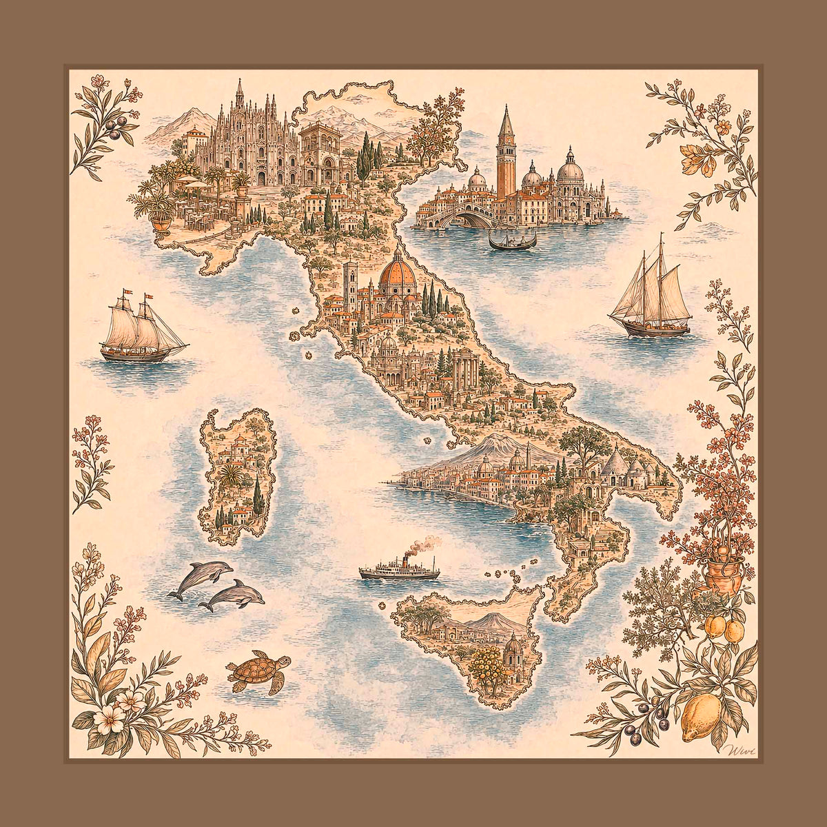 Foulard Italia· 100% Seta · 65x65 cm