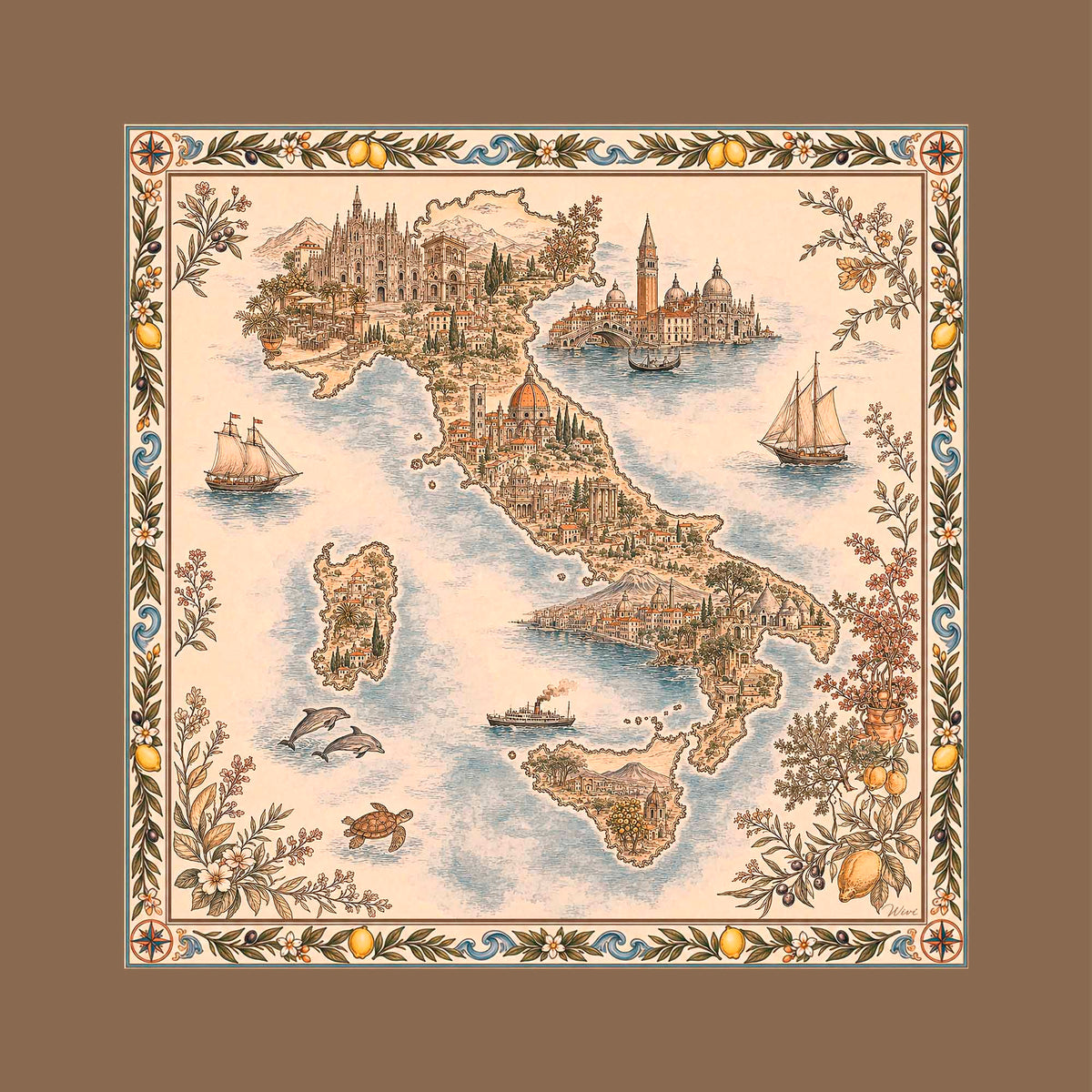 Foulard Italia· 100% Seta · 90×90 cm