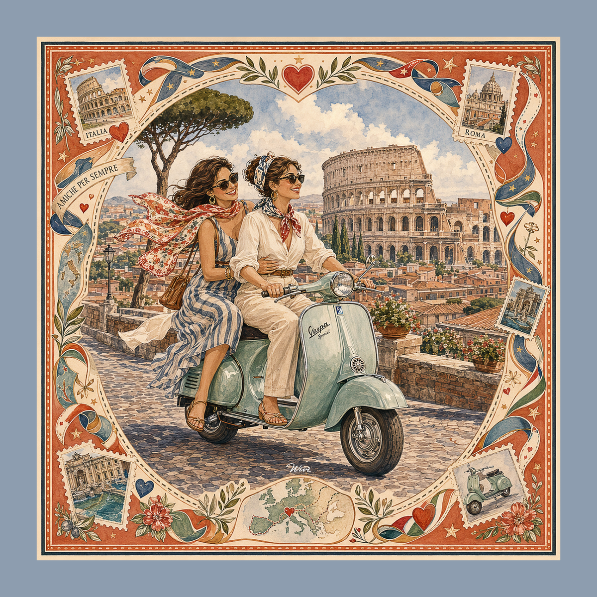 ROMA Foulard 100% Seta 65×65 cm