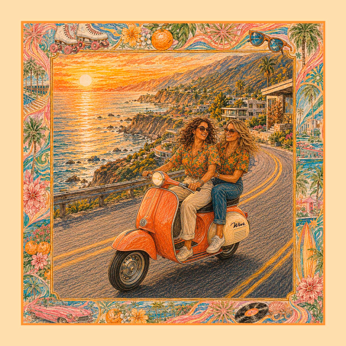 TRAMONTO Foulard 100% Seta 65×65 cm