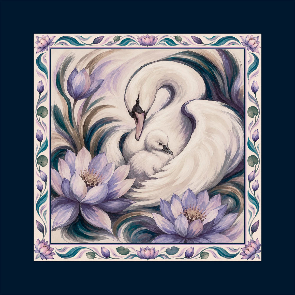 Foulard Cigno· 100% Seta · 90×90 cm