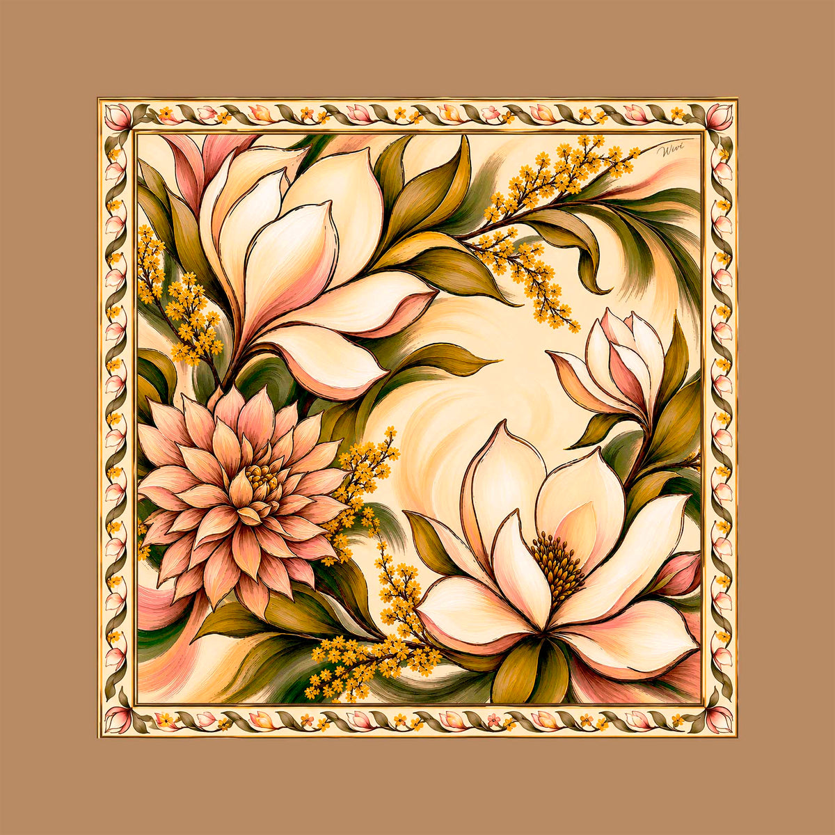 Foulard Magnolia· 100% Seta · 90×90 cm