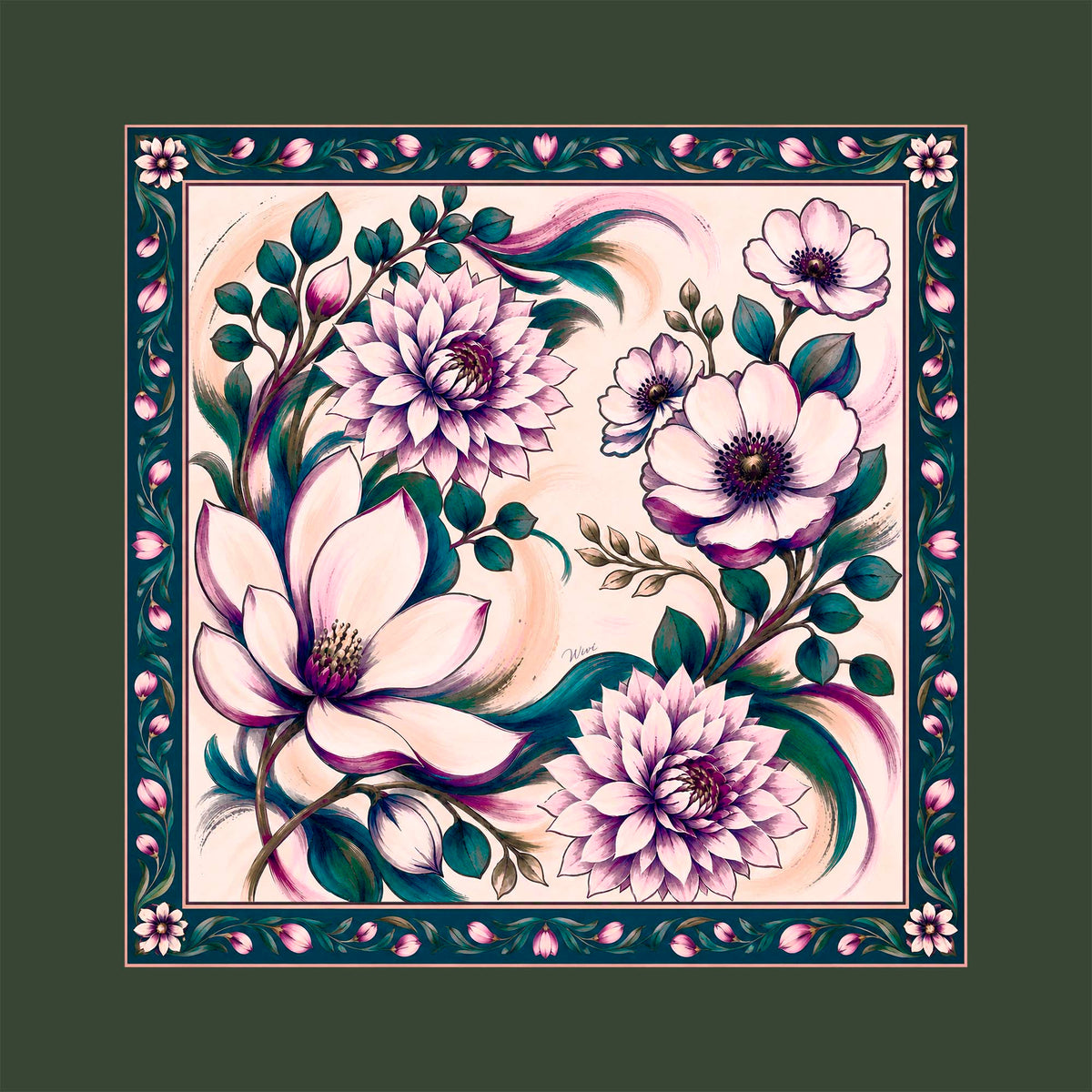 Foulard Dahlia· 100% Seta · 90×90 cm